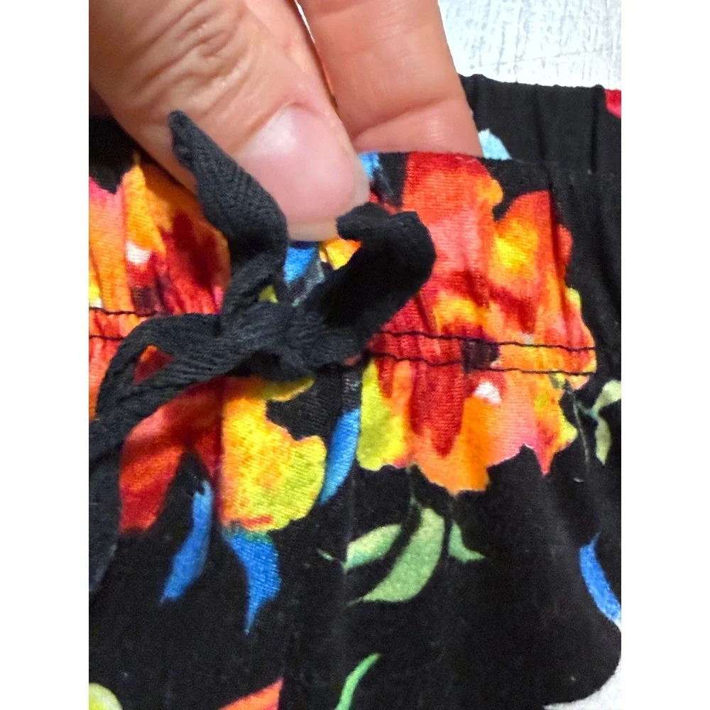 Bobbie Brooks Sleepwear Womens Size S Black Floral Pajama Pants Wide Leg